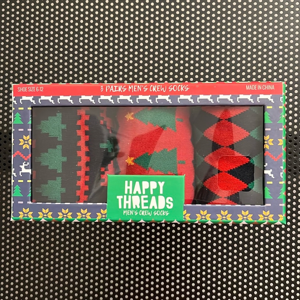 Happy Threads Men’s Holiday 3 Pack Box Socks *Shoe sz 6-12 NEW Socks 3 pair Mens